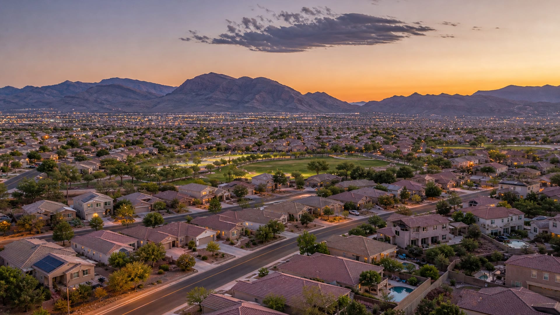 Aerial view of Aliante North Las Vegas residential streets for MLS search